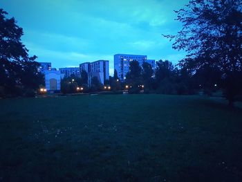 Illuminated buildings at night