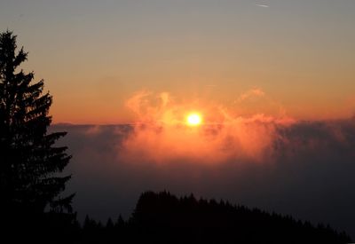 Scenic view of silhouette forest against sky during sunset