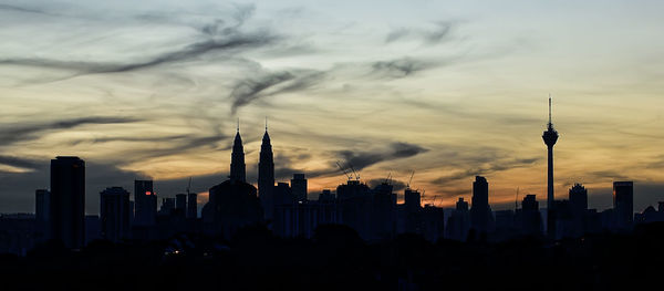 City skyline against cloudy sky