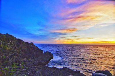 Scenic view of sea against sky at sunset