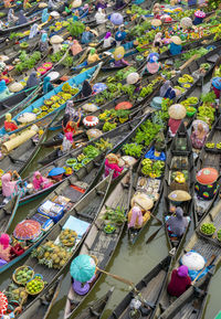 High angle view of floating market