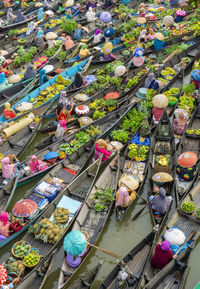 High angle view of floating market