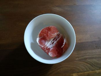High angle view of dessert in plate on table