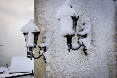 Close-up of snow on building