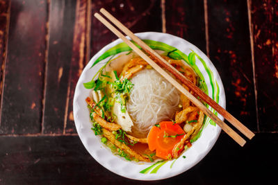 Close-up of vietnamese pho noodle soup in bowl