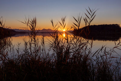 Scenic view of lake against sky during sunset