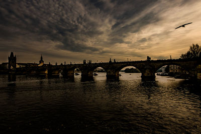 Bridge over river against cloudy sky
