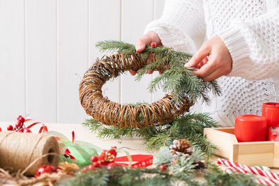 Midsection of woman holding potted plant