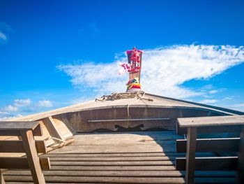 Low angle view of staircase against blue sky