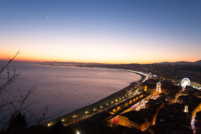 High angle view of city at night