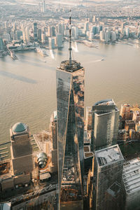 High angle view of buildings in city