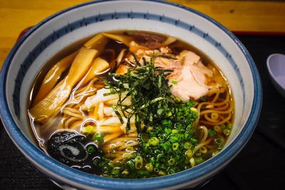 High angle view of soup in bowl