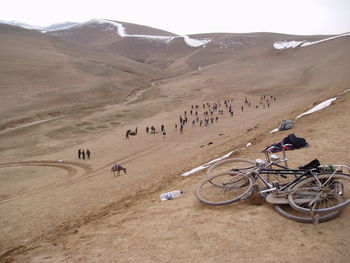 High angle view of people on land