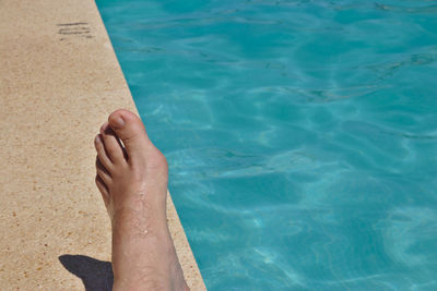 Low section of person legs in swimming pool