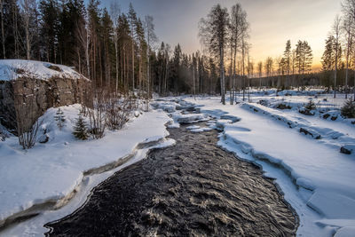 Scenic view of snow covered field against sky