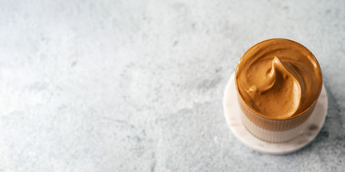 High angle view of bread in jar on table