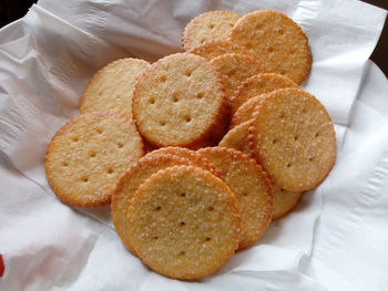 High angle view of bread on paper