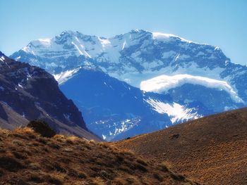 Scenic view of snowcapped mountains against sky