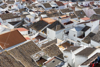 High angle view of houses in city