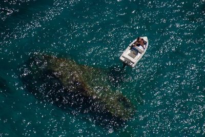 High angle view of man in sea