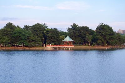 Scenic view of lake against sky