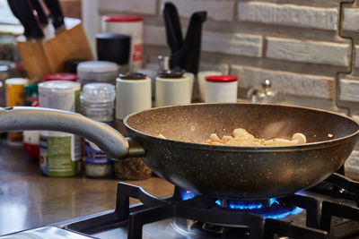 Close-up of preparing food on table