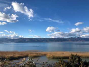 Scenic view of lake against sky