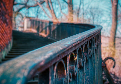 Close-up of handrail in park