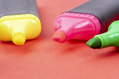 Close-up of multi colored toy on table