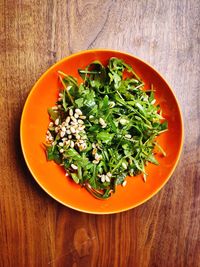 High angle view of salad in plate on table