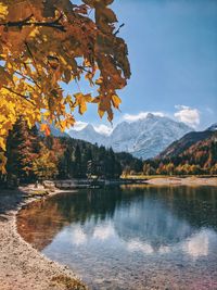 Scenic view of lake against sky during autumn