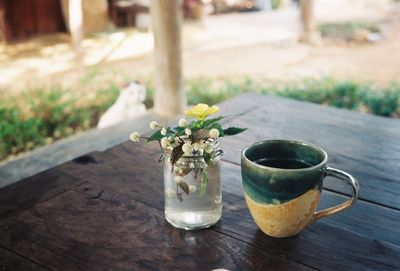 Close-up of flower vase on table