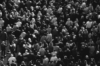 High angle view of people standing outdoors