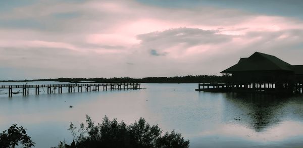 Scenic view of lake against sky during sunset