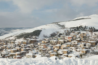 Aerial view of landscape against sky during winter