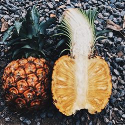 Close-up of pineapples on land