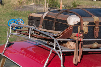 Close-up of old seats in shopping cart