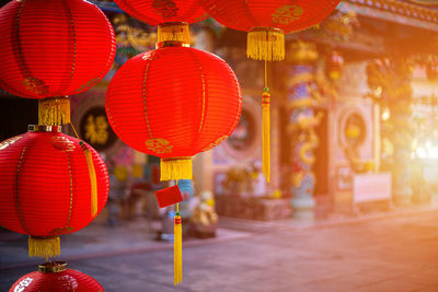 Red lanterns hanging in temple