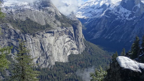 Scenic view of snow covered mountains