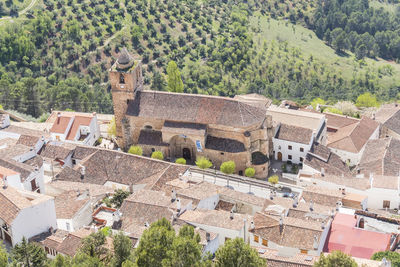 High angle view of buildings in town