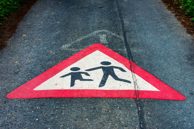 High angle view of road sign