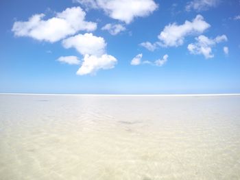 Scenic view of beach against blue sky