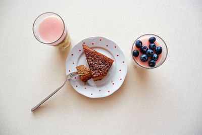 High angle view of breakfast on table