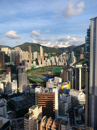 High angle view of buildings in city