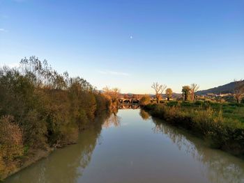 Scenic view of lake against clear sky