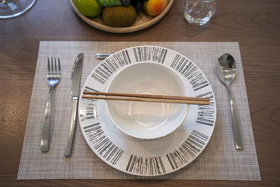 High angle view of place setting on table