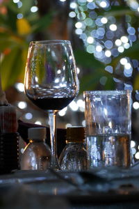 Close-up of wine in glass on table