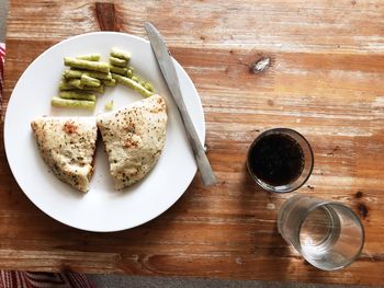 High angle view of breakfast on table