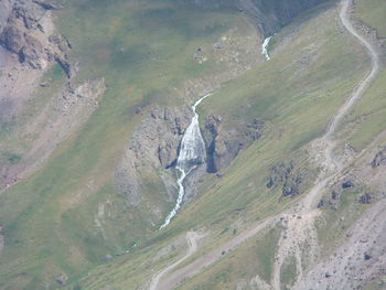 High angle view of water flowing through land