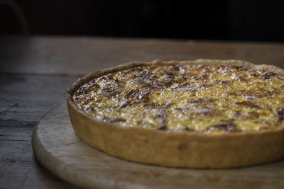 Close-up of savory pie on cutting board